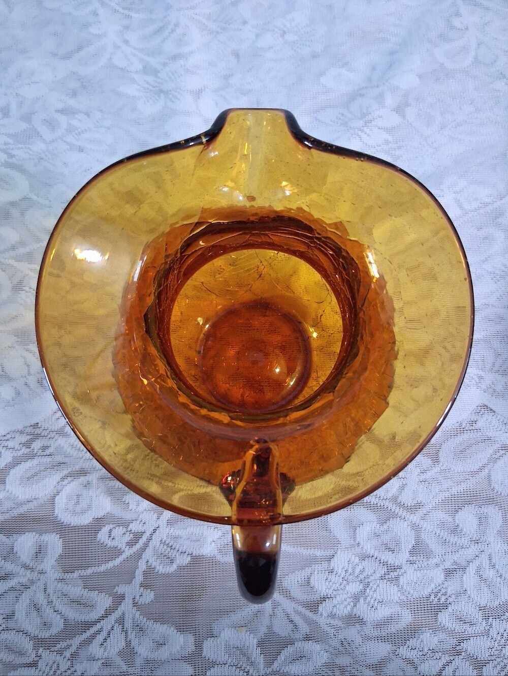 Vintage Mid-Century Amber Art Glass Pitcher Crackle Finish Medium Size MCM - Picture 8 of 16